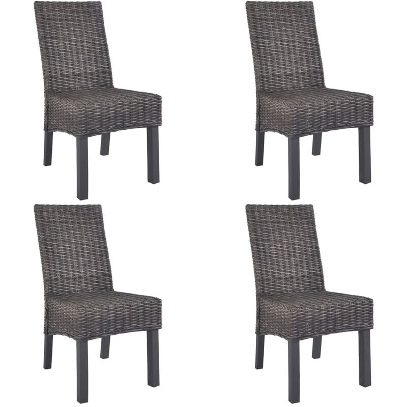 Dining Chairs 4 pcs Brown Kubu Rattan and Mango Wood Vidaxl