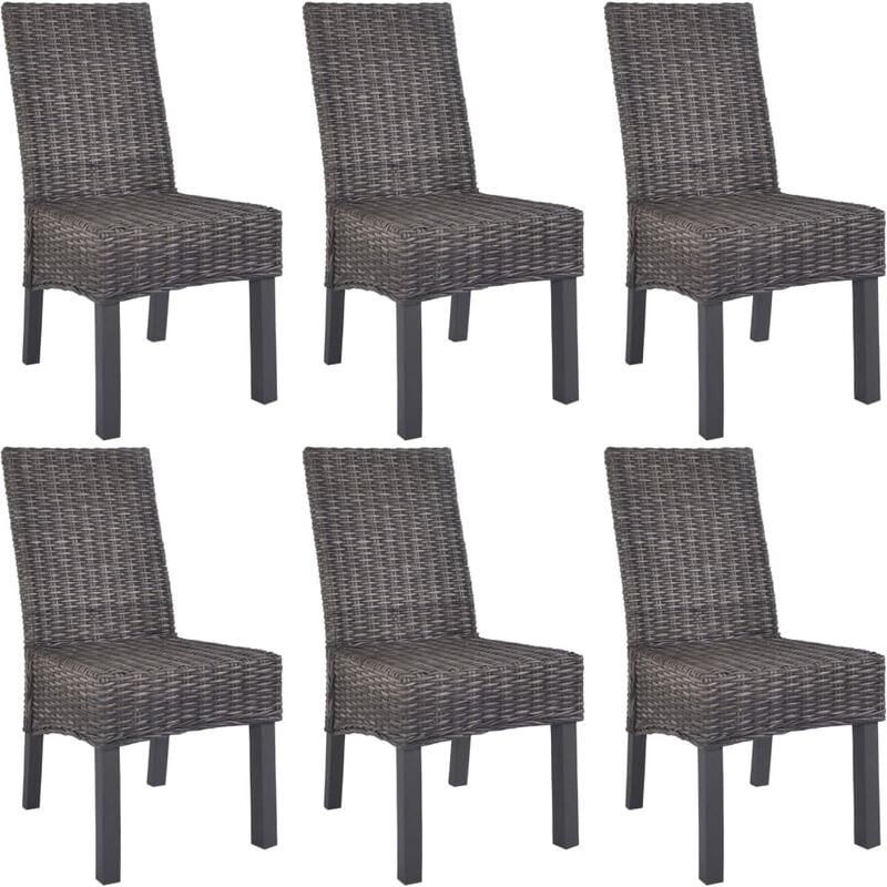 Dining Chairs 6 pcs Brown Kubu Rattan and Mango Wood Vidaxl