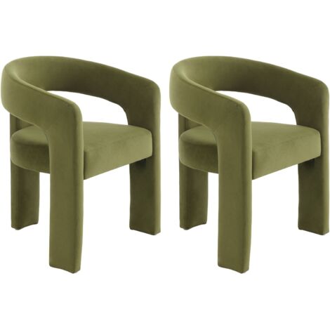 Dining Chairs 2Pcs in Velvet Chic Armchairs with Stylish Curved Backrest for Kitchen Living Room Restaurant Cafe, Green, Wahson