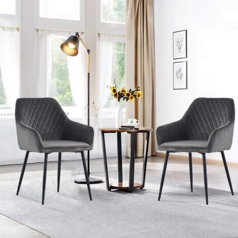 Dining Chairs 2pcs Velvet Kitchen Chairs Upholstered Seat with Backrest and Armrest Office chair, Grey