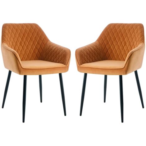 Dining Chairs 2pcs Velvet Kitchen Chairs Upholstered Seat with Backrest and Armrest Office chair, Orange