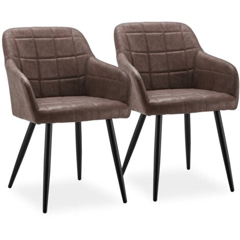 Dining Chairs 2x Faux Leather Kitchen Leisure Chairs Lounge Reception Chairs for Home Office Furniture Brown