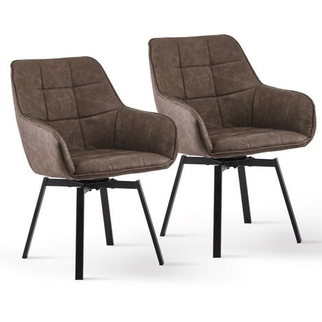 CLIPOP Dining Chairs 2X Faux Leather Thick Padded 360°Swivel Armchair with Backrest and Metal Legs, Brown