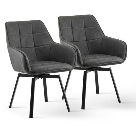 CLIPOP Dining Chairs 2X Faux Leather Thick Padded 360°Swivel Armchair with Backrest and Metal Legs, Brown