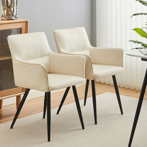 Dining Chairs 2x Kitchen Dining Chairs Velvet, Reception Chairs Armchairs, Cream