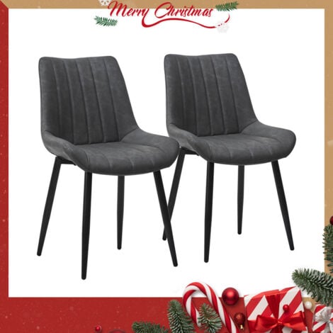 CLIPOP Dining Chairs 2X Occasional Lounge Reception Chair with Metal Legs Faux Leather Kitchen Counter Chairs for Dining Room Office Restaurant Grey
