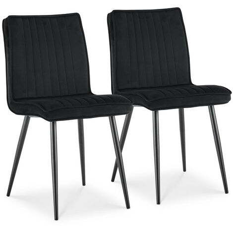 Dining Chairs 2x Velvet Kitchen Dining Chairs Upholstered Seat with Black Metal Legs Black