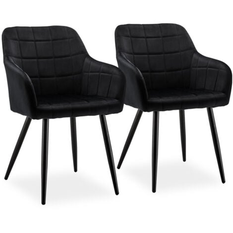 CLIPOP 2 X Dining Chairs, Velvet Upholstered Kitchen Counter Chair, Black