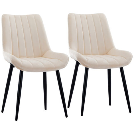 CLIPOP 2x Dining Chairs, Velvet Upholstered Kitchen Dining Chairs, Lounge Leisure Living Room Corner Chairs,Beige