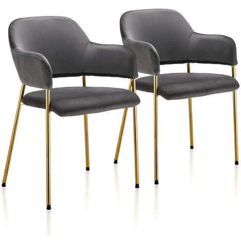Dining Chairs 2X Velvet Upholstered Luxurious Reception Chairs with Backrests, Kitchen Chairs for Dining Room Living Room, Grey