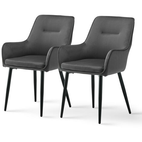 Dining Chairs 2x Velvet Upholstered Seat Kitchen Chairs with Armrests, Comfy Accent Chair, Reception, Living Room Chair,Grey