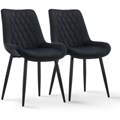 Dining Chairs 2x Vintage Velvet Upholstered Kitchen Chairs Reception Chairs with Backrest Balck