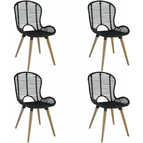 Dining Chairs 4 pcs Black Natural Rattan vidaXL