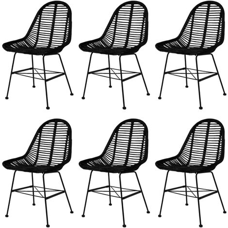 Dining Chairs 6 pcs Black Natural Rattan vidaXL