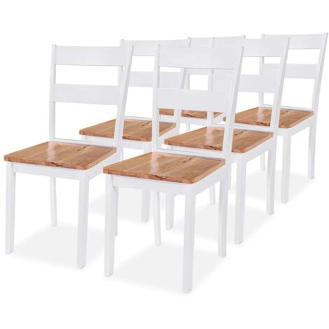 Dining Chairs 6 pcs White Solid Rubber Wood vidaXL