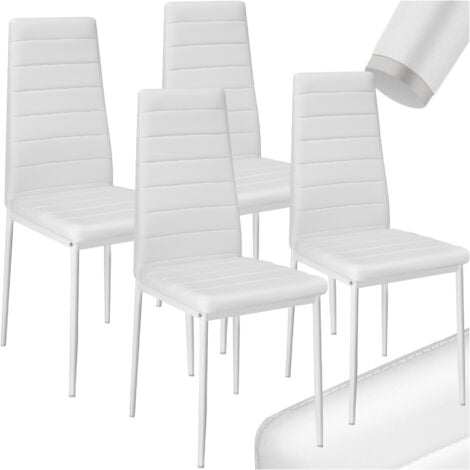 Dining Chairs - high backrest, padded, synthetic leather - dining room chairs, kitchen chairs, dining table chairs - white Set of 4