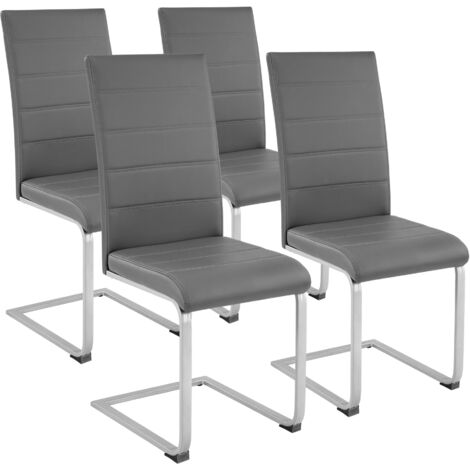 Dining Chairs Set - cantilevered, high backrest, flat steel frame - dining room chairs, kitchen chairs, dining table chairs - grey Set of 4