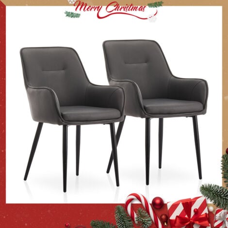 CLIPOP Dining Chairs Set of 2 Grey Faux Leather Padded Kitchen Chair Accent Armchair with Backrest and Metal Legs Lounge Living Room Reception Chairs Grey