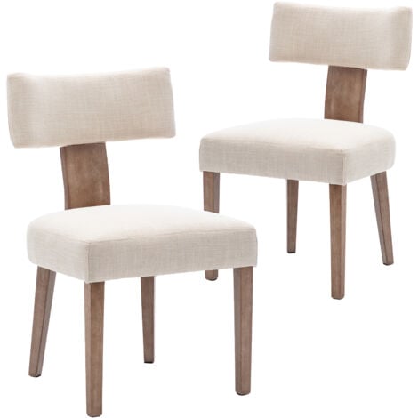 Dining Chairs Set of 2 in Linen Fabric Upholstered Rustic Side Chairs with Wood Legs for Kitchen Reataurant, Beige, Wahson