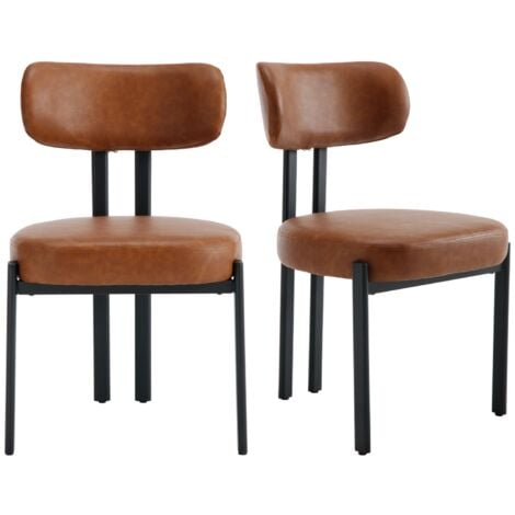 Dining Chairs Set of 2 in PU Leather Upholstered Accent Side Chairs with Metal Legs for Kitchen Living Room Rastaurant, Brown, Wahson