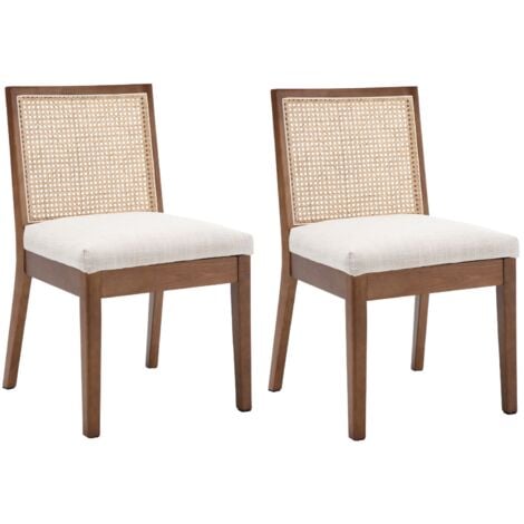 Dining Chairs Set of 2 in Rattan Upholstered Side Chairs Rustic Kitchen Chairs with Solid Wood Legs for Dining Living Room, Walnut, Wahson