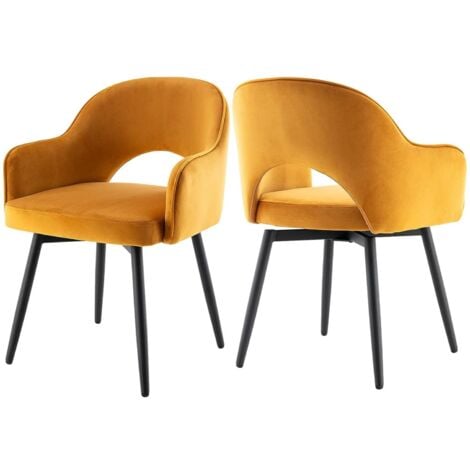 WAHSON OFFICE CHAIRS Dining Chairs Set of 2 in Velvet Swivel Kitchen Corner Chairs with Hollow Backrest for Living Room Restaurant, Yellow, Wahson