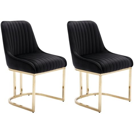 Dining Chairs Set of 2 in Velvet Upholstered Kitchen Corner Chairs with Golden Metal Frame for Dining Living Room Restaurant, Black, Wahson