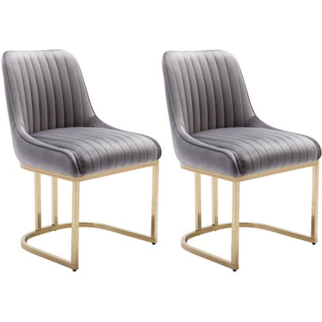 Dining Chairs Set of 2 in Velvet Upholstered Kitchen Corner Chairs with Golden Metal Frame for Dining Living Room Restaurant, Grey, Wahson