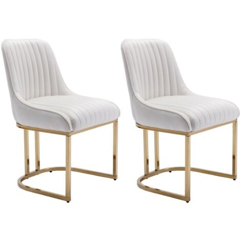 WAHSON OFFICE CHAIRS Dining Chairs Set of 2 in Velvet Upholstered Kitchen Corner Chairs with Golden Metal Frame for Dining Living Room Restaurant, White, Wahson