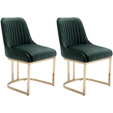 Dining Chairs Set of 2 in Velvet Upholstered Kitchen Corner Chairs with Golden Metal Frame for Dining Room Living Restaurant, Green, Wahson