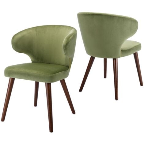 Dining Chairs Set of 2 in Velvet Upholstered Leisure Corner Chairs with Wooden Legs for Home Kitchen Living Room, Green, Wahson
