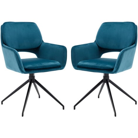 Dining Chairs Set of 2 in Velvet Upholstered Modern Kitchen Swivel Armchairs with Metal Legs for Dining Living Room, Teal, Wahson