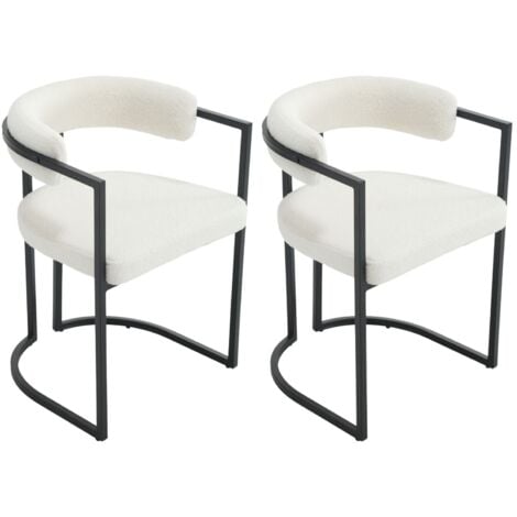 Dining Chairs Set of 2 Upholstered in Faux Fur Modern Leisure Corner Chairs for Kitchen Living Room, White, Washon
