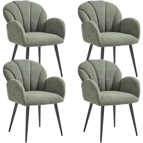 Dining Chairs Set of 4 in Chenille Tick Padded Leisure Corner Chairs with Special Shell-Shaped Backrest for Kitchen Living Room, Green, Wahson