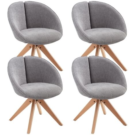 Dining Chairs Set of 4 in Chenille Upholstered Modern Accent Corner Chairs with Bucket Curved Backrest for Kitchen Living Room, Grey, Wahson