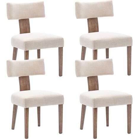 Dining Chairs Set of 4 in Linen Fabric Upholstered Rustic Side Chairs with Wood Legs for Kitchen Reataurant, Beige, Wahson