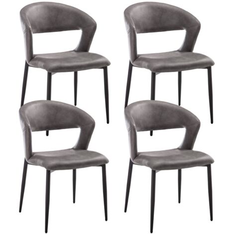 Dining Chairs Set of 4 in PU Leather Modern Kitchen Chairs with Curved Hollow Backrest for Living Room Restaurant, Gray, Wahson