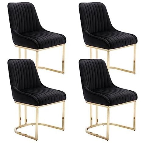 Dining Chairs Set of 4 in Velvet Upholstered Kitchen Corner Chairs with Golden Metal Frame for Dining Living Room Restaurant, Black, Wahson