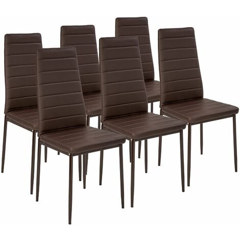 Dining Chairs Set of 6 - high backrest, padded, synthetic leather - dining room chairs, kitchen chairs, dining table chairs - cappuccino