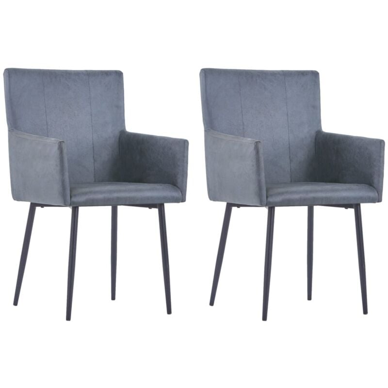 Dining Chairs with Armrests 2 pcs Grey Faux Suede Leather vidaXL