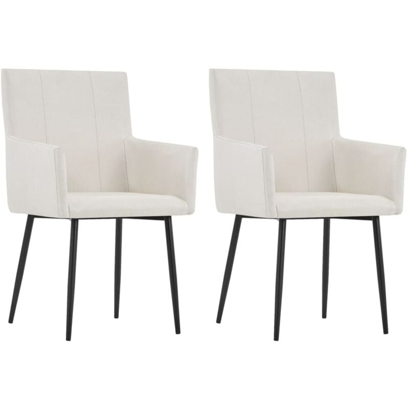 Dining Chairs with Armrests 2 pcs Cream Fabric Vidaxl