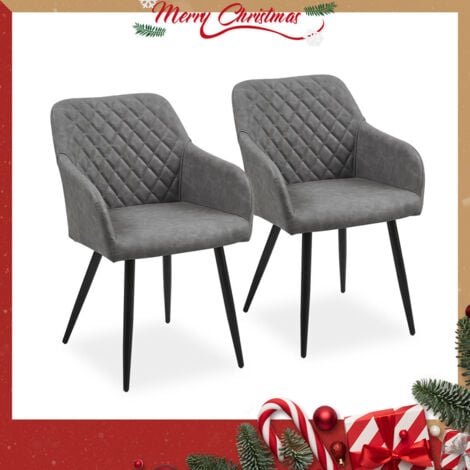 CLIPOP Dining Chairs,2x Faux Leather Kitchen Chairs Upholstered Seat with Backrest and Armrest, Champagne