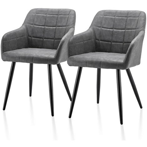 Dining Chairs,2x Faux Leather Kitchen Leisure Chairs, Lounge Reception Chairs for Home Office Furniture, Light Grey