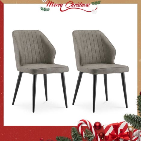 CLIPOP Dining Chairs,2x Retro Faux Leather Padded Dining Chairs with Backrest Dining Room Chairs, Lightgrey