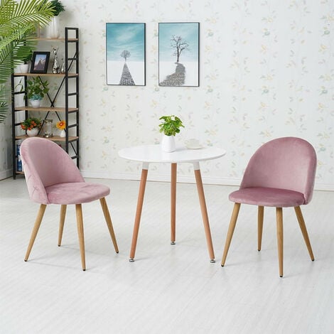 CLIPOP Dining Chairs,2x Velvet Kitchen Leisure Chairs with Backrest and Wooden Style, Pink