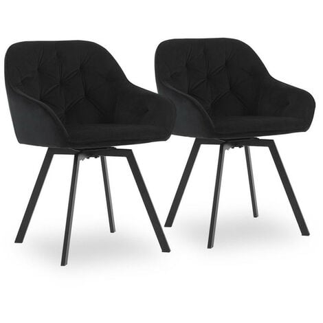 Dining Chairs,2X Velvet Thick Padded 360°Swivel Armchair with Backrest and Metal Legs, Black