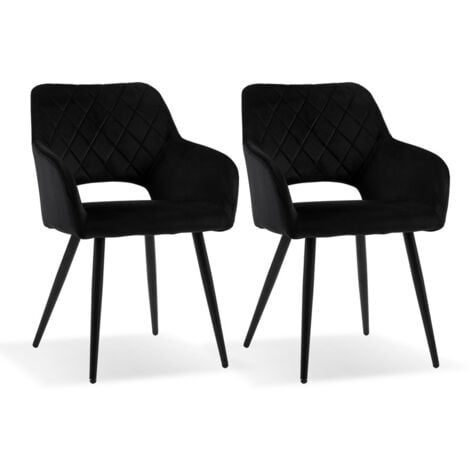 CLIPOP Dining Chairs,2x Velvet Upholstered Kitchen Counter Chair, Lounge Reception Chairs for Dining Room, Black