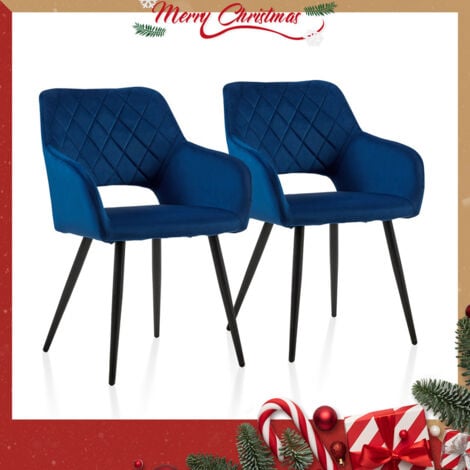 CLIPOP Dining Chairs,2x Velvet Upholstered Kitchen Counter Chair, Lounge Reception Chairs for Dining Room, Blue