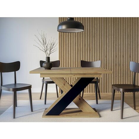 IMPACT FURNITURE Dining Kitchen Table Oak & Black Extendable 120-160cm X Leg Frame Seats 6-10 XIA