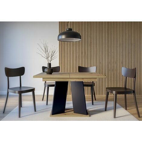 IMPACT FURNITURE Extendable Dining Kitchen Table Oak/Black 120-160cm Pillar Frame Seats 6 8 MUFO